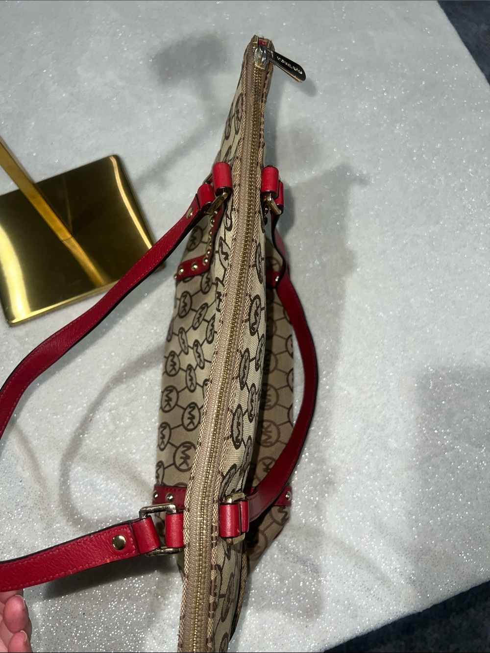 Michael Kors Beige Logo Tote with Red Trim - Picture 6 of 11